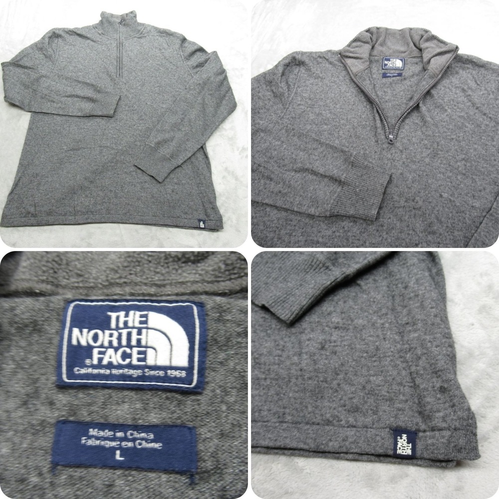 The North Face Wool Sweater Mens Large Gray Blend Quarter Zip Soft Warm VTG Rare